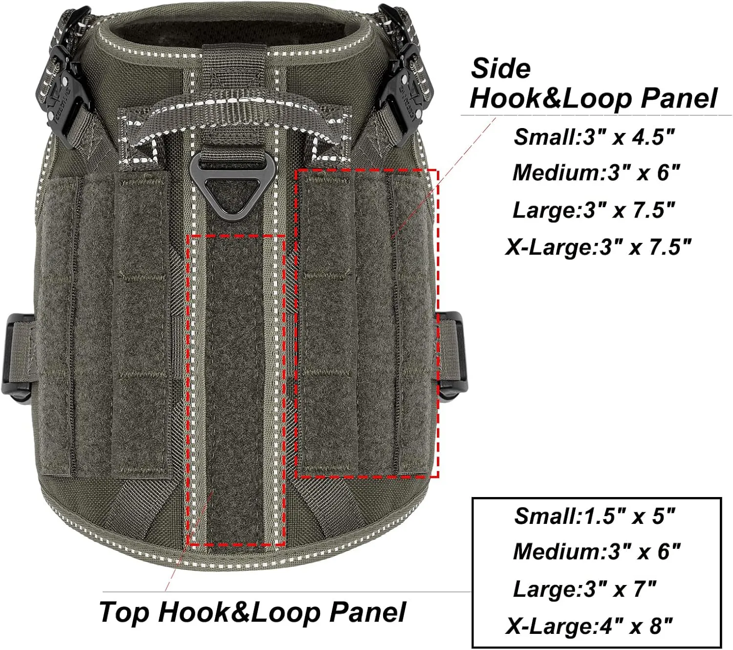 ICEFANG GN1 Reflective Tactical Dog Harness Small Sized, MOLLE K9 Dog Vest with 2X Metal Buckles,Adjustable Pet Harness, No Pulling Front Leash Clip (Small (Pack of 1), Green)