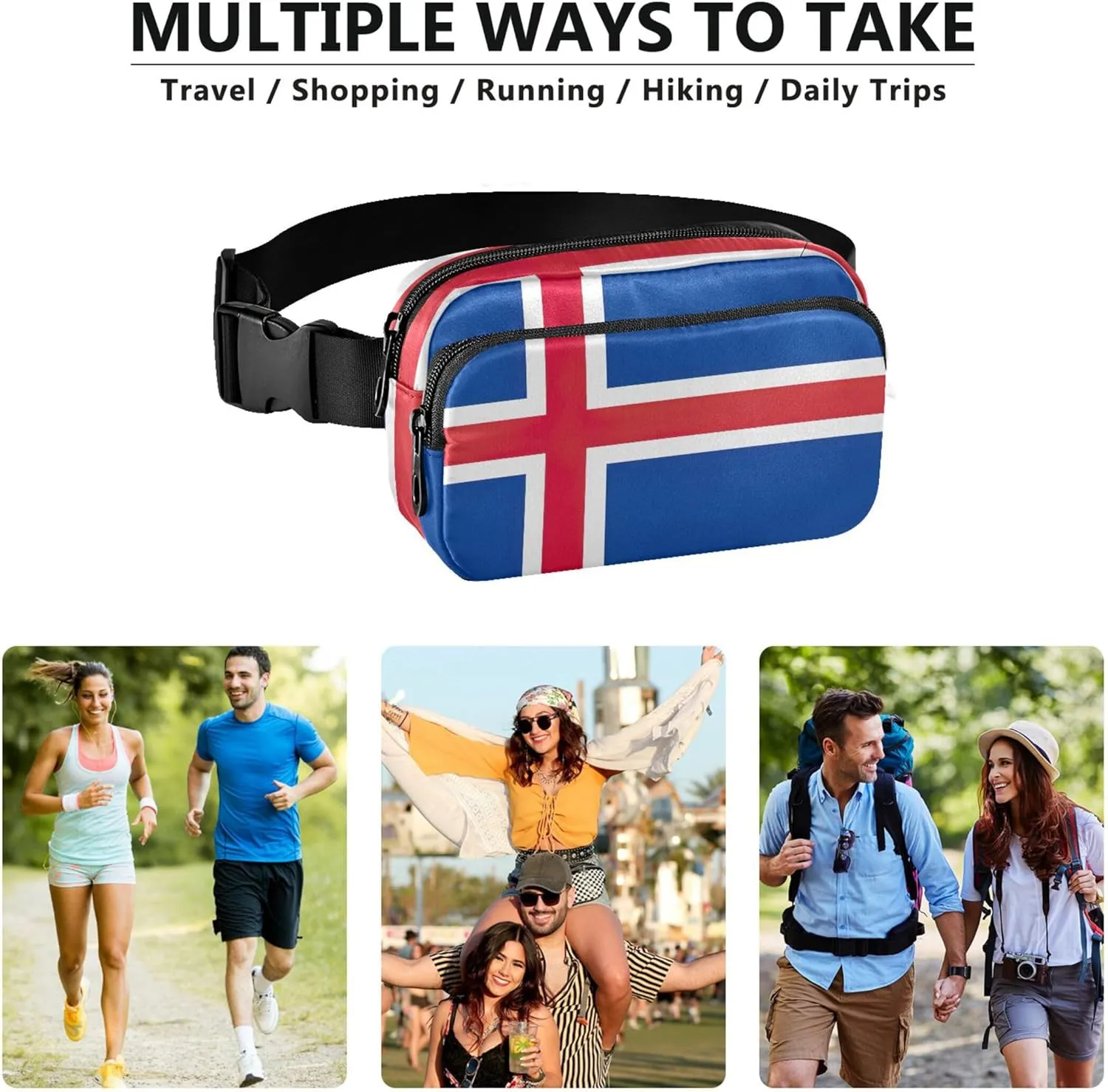 Iceland Flag Women Fanny Packs Belt Bag Hip Pack Waterproof Flower Cross Body Waist Purse