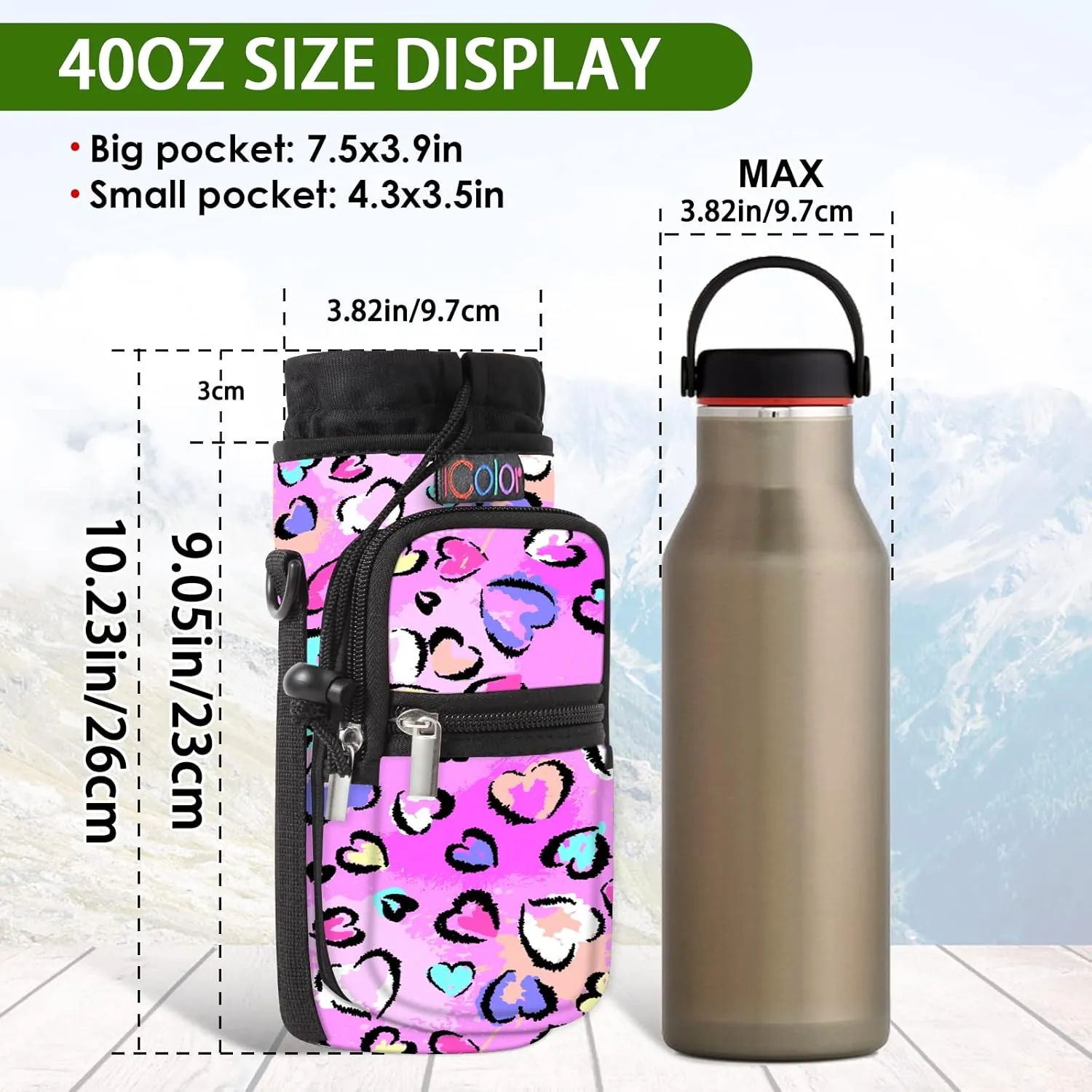 icolor Water Bottle Carrier Bag with Strap 25/32/40/64oz Crossbody Water Bottle Holder with Phone Pocket Sling Sleeve Insulated Neoprene Water Bottle Pouch for Walking Hiking Travelling