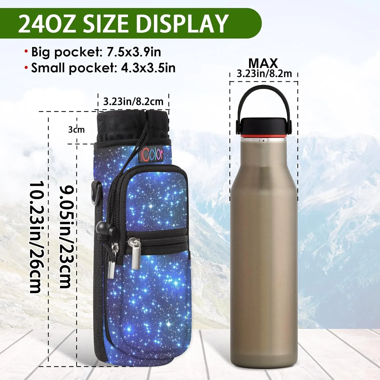 icolor Water Bottle Carrier Bag with Strap 25/32/40/64oz Crossbody Water Bottle Holder with Phone Pocket Sling Sleeve Insulated Neoprene Water Bottle Pouch for Walking Hiking Travelling