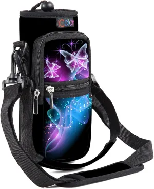 icolor Water Bottle Carrier Bag with Strap 25/32/40/64oz Crossbody Water Bottle Holder with Phone Pocket Sling Sleeve Insulated Neoprene Water Bottle Pouch for Walking Hiking Travelling
