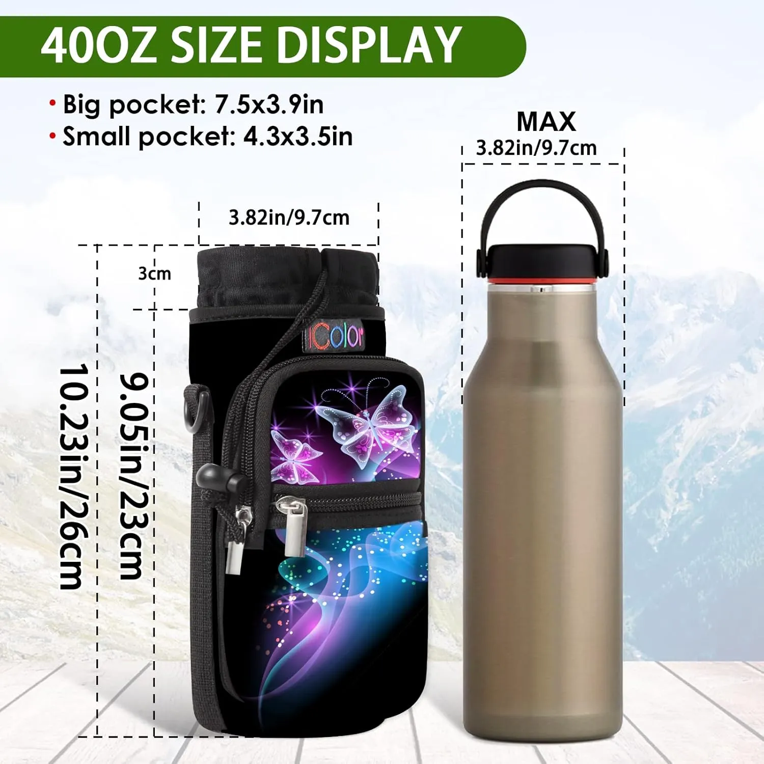 icolor Water Bottle Carrier Bag with Strap 25/32/40/64oz Crossbody Water Bottle Holder with Phone Pocket Sling Sleeve Insulated Neoprene Water Bottle Pouch for Walking Hiking Travelling