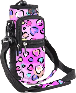 icolor Water Bottle Carrier Bag with Strap 25/32/40/64oz Crossbody Water Bottle Holder with Phone Pocket Sling Sleeve Insulated Neoprene Water Bottle Pouch for Walking Hiking Travelling