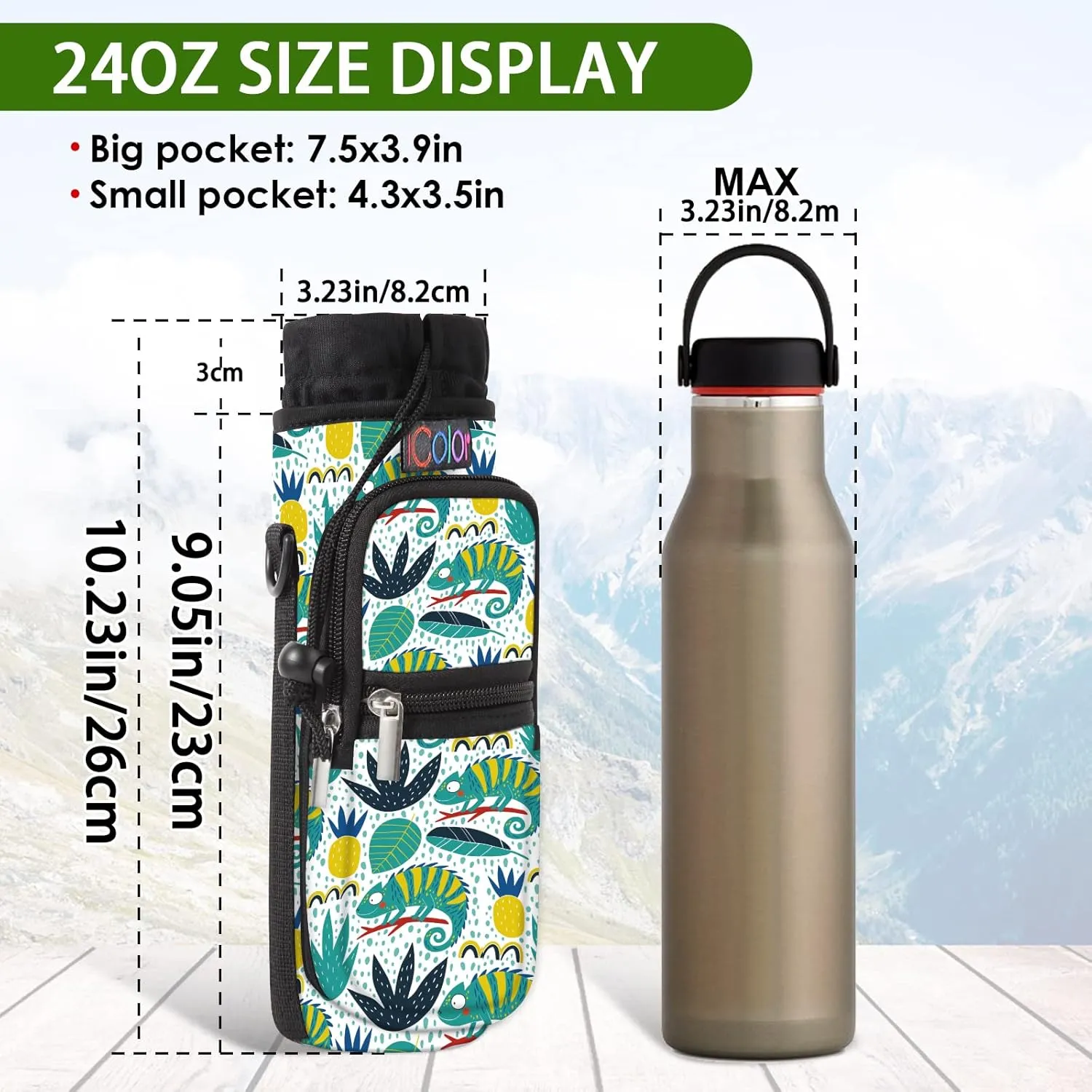 icolor Water Bottle Carrier Bag with Strap 25/32/40/64oz Crossbody Water Bottle Holder with Phone Pocket Sling Sleeve Insulated Neoprene Water Bottle Pouch for Walking Hiking Travelling