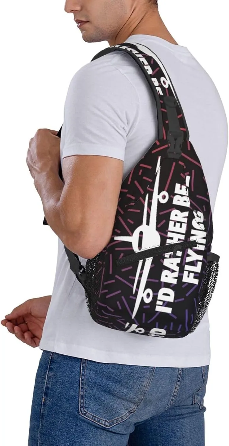 I'D Rather Be Flying Aviation Pilot Small Crossbody Backpack Sling Bag For Men Women Mini One Shoulder Chest Bags Gym Sport Travel Hiking Daypack