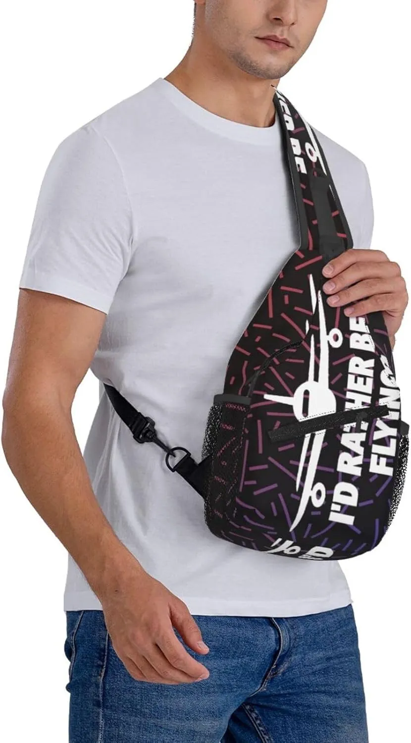 I'D Rather Be Flying Aviation Pilot Small Crossbody Backpack Sling Bag For Men Women Mini One Shoulder Chest Bags Gym Sport Travel Hiking Daypack