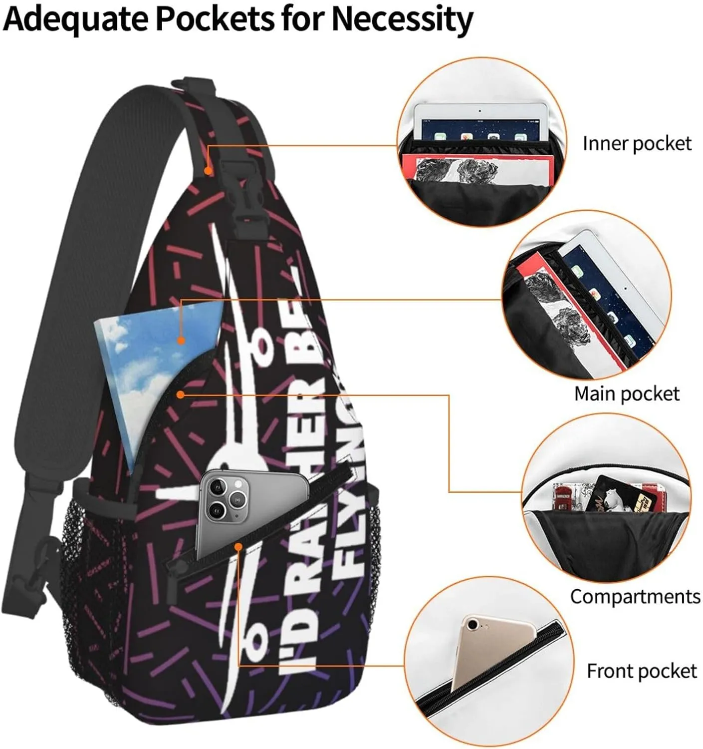 I'D Rather Be Flying Aviation Pilot Small Crossbody Backpack Sling Bag For Men Women Mini One Shoulder Chest Bags Gym Sport Travel Hiking Daypack