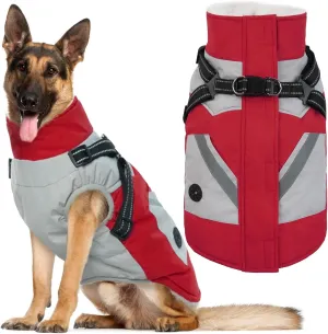 IECOii Winter Waterproof Dog Coats - Zip Up Fleece Jacket for Dogs, Red, XLarge