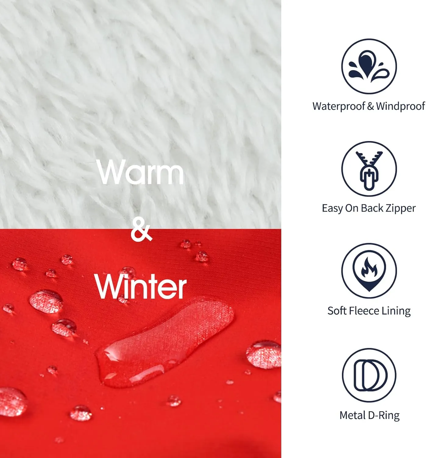 IECOii Winter Waterproof Dog Coats - Zip Up Fleece Jacket for Dogs, Red, XLarge