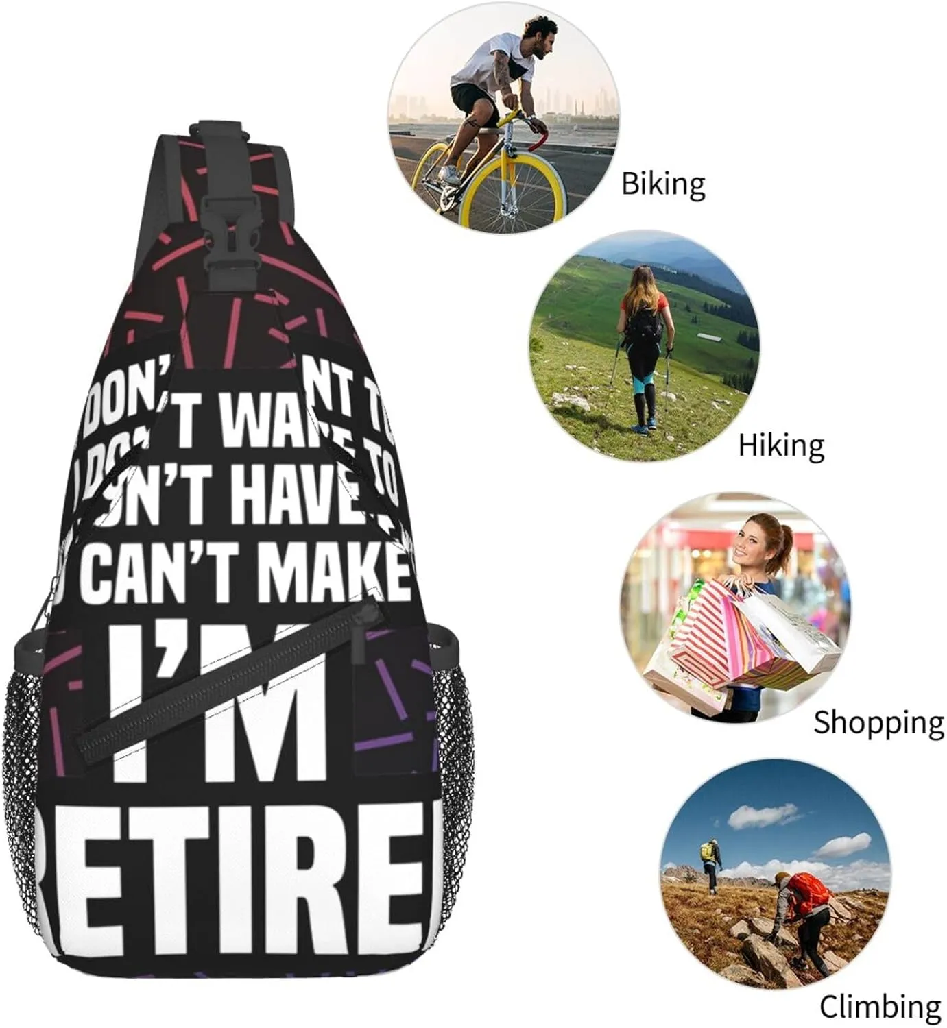 I'M Retired Funny Retirement Small Crossbody Backpack Sling Bag For Men Women Mini One Shoulder Chest Bags Gym Sport Travel Hiking Daypack