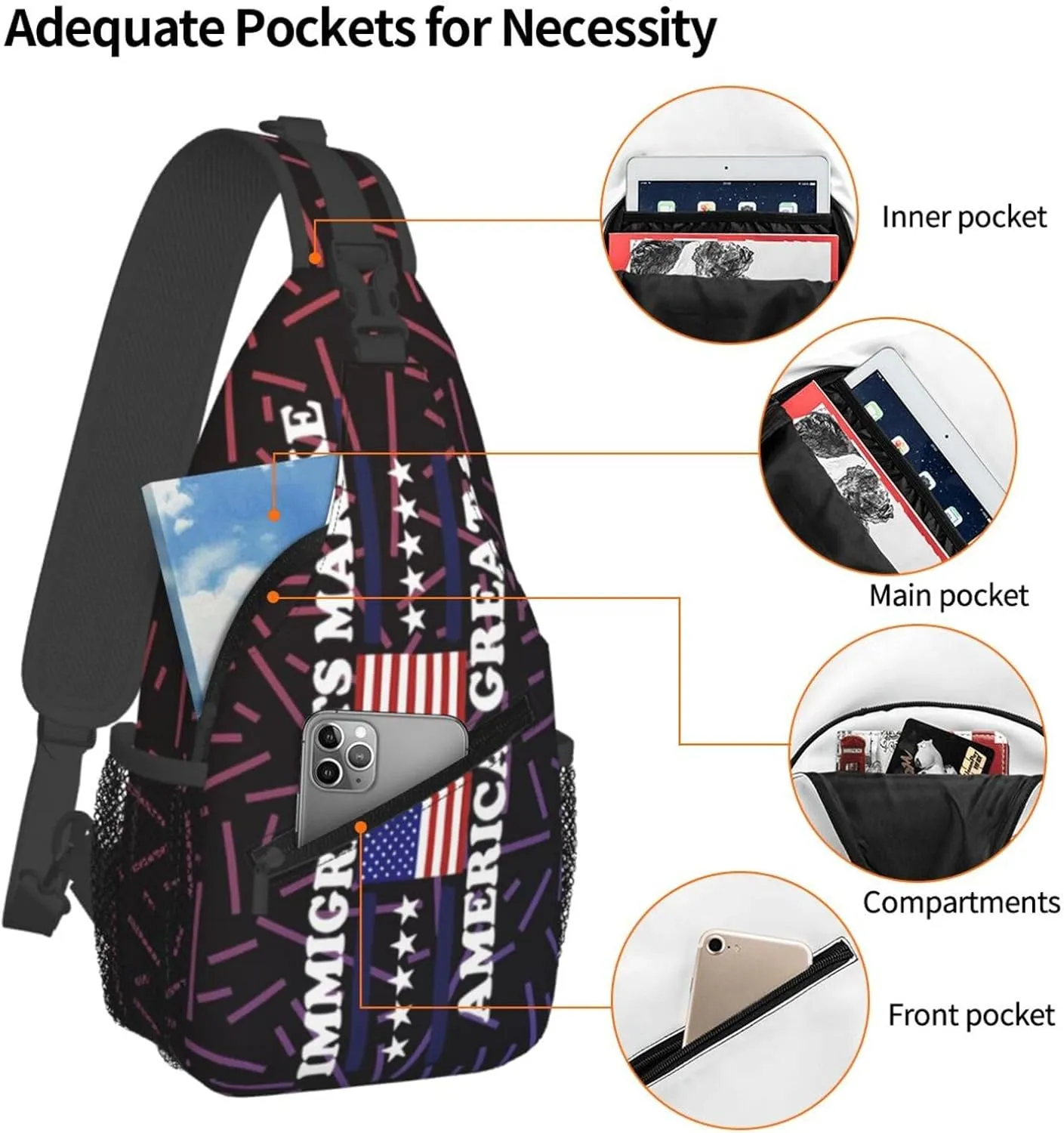 Immigrants Make America Great Small Crossbody Backpack Sling Bag For Men Women Mini One Shoulder Chest Bags Gym Sport Travel Hiking Daypack