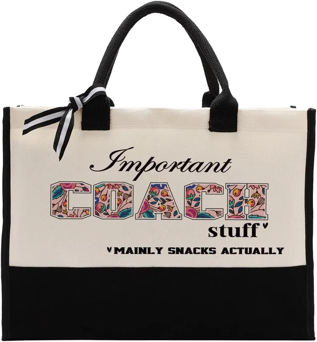 Important Coach Stuff Bag, Canvas Tote Bag for Gifting, Coach Gift Utility Tote, Shoulder Beach Bag Gift, Women Cotton Canvas Handbags, Coach Shopping Bag, Gift for Women Coach Teacher