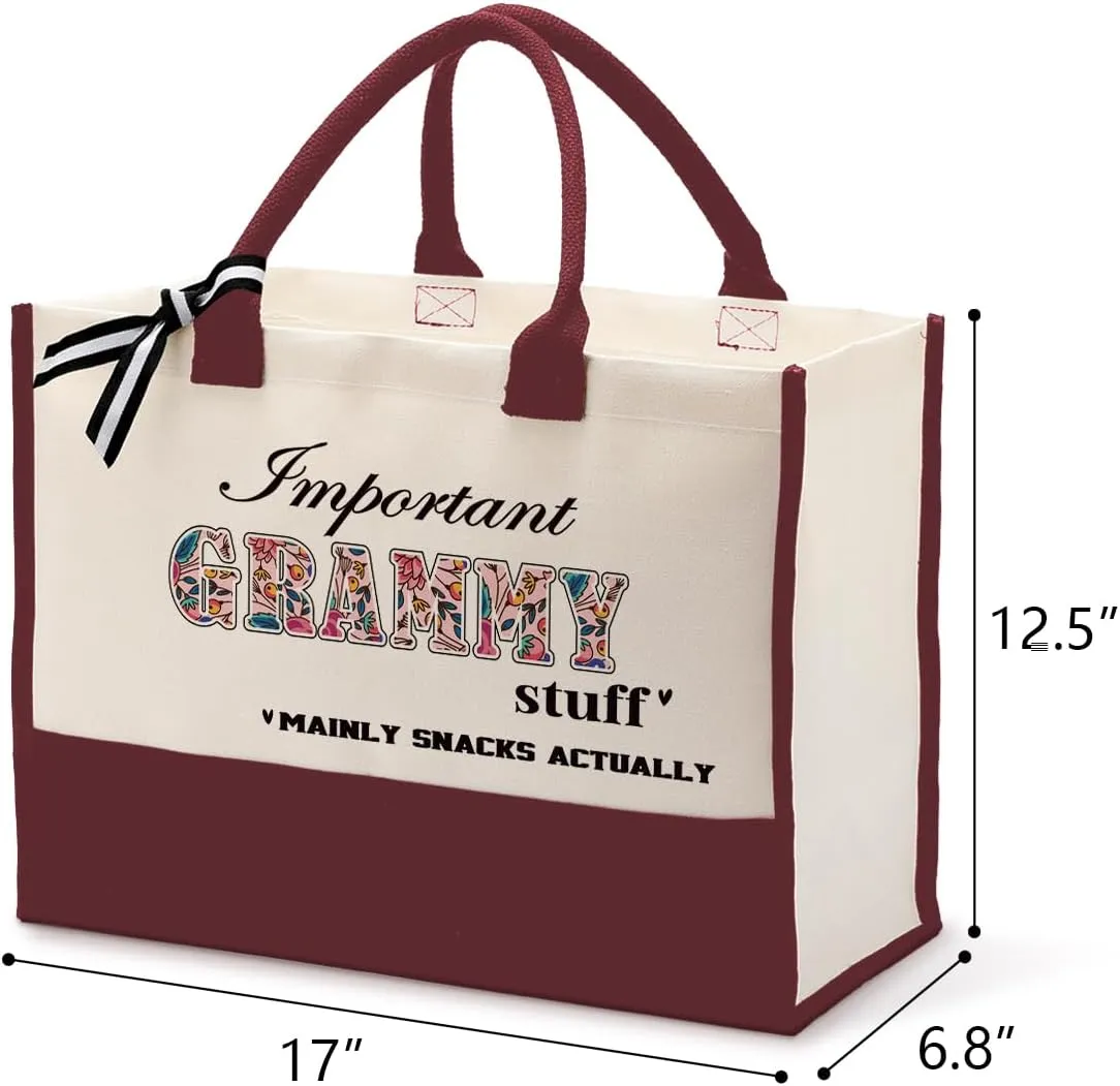 Important Grammy Stuff Bag, Canvas Tote Bag for Gifting, Grammy Gift Utility Tote, Shoulder Beach Bag, Women Cotton Canvas Handbags, Grammy Birthday Gift, Mother's Day for Her Mom Grammy Grandma A1