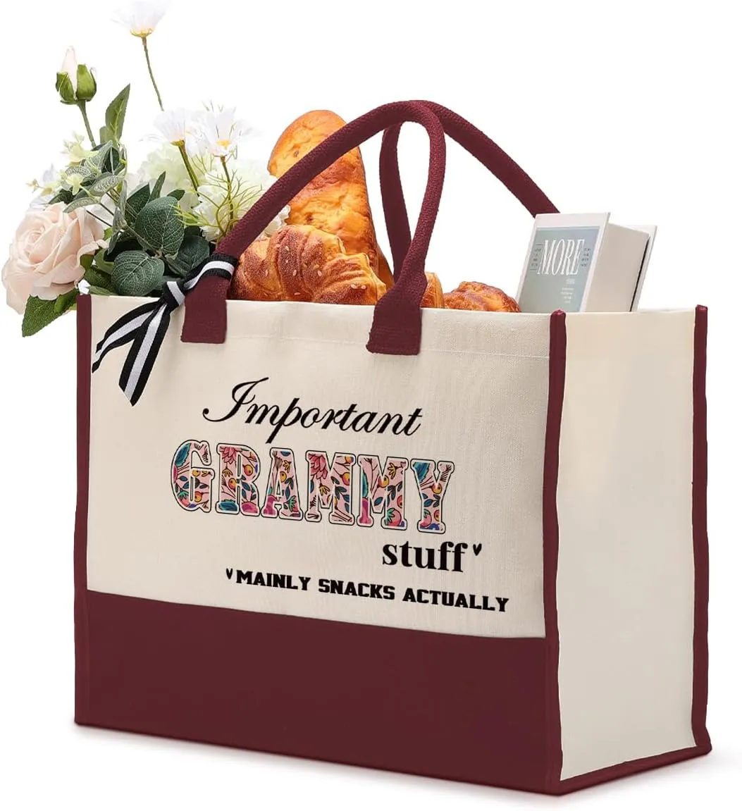 Important Grammy Stuff Bag, Canvas Tote Bag for Gifting, Grammy Gift Utility Tote, Shoulder Beach Bag, Women Cotton Canvas Handbags, Grammy Birthday Gift, Mother's Day for Her Mom Grammy Grandma A1