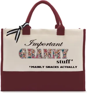 Important Grammy Stuff Bag, Canvas Tote Bag for Gifting, Grammy Gift Utility Tote, Shoulder Beach Bag, Women Cotton Canvas Handbags, Grammy Birthday Gift, Mother's Day for Her Mom Grammy Grandma A1