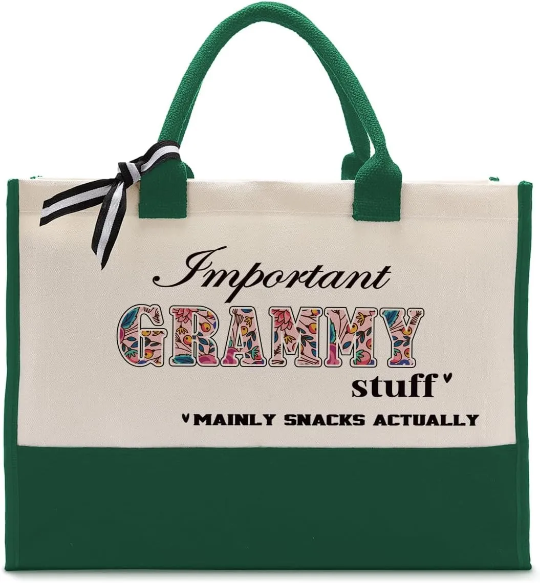 Important Grammy Stuff Bag, Canvas Tote Bag for Gifting, Grammy Gift Utility Tote, Shoulder Beach Bag, Women Cotton Canvas Handbags, Grammy Birthday Gift, Mother's Day for Her Mom Grammy Grandma B1