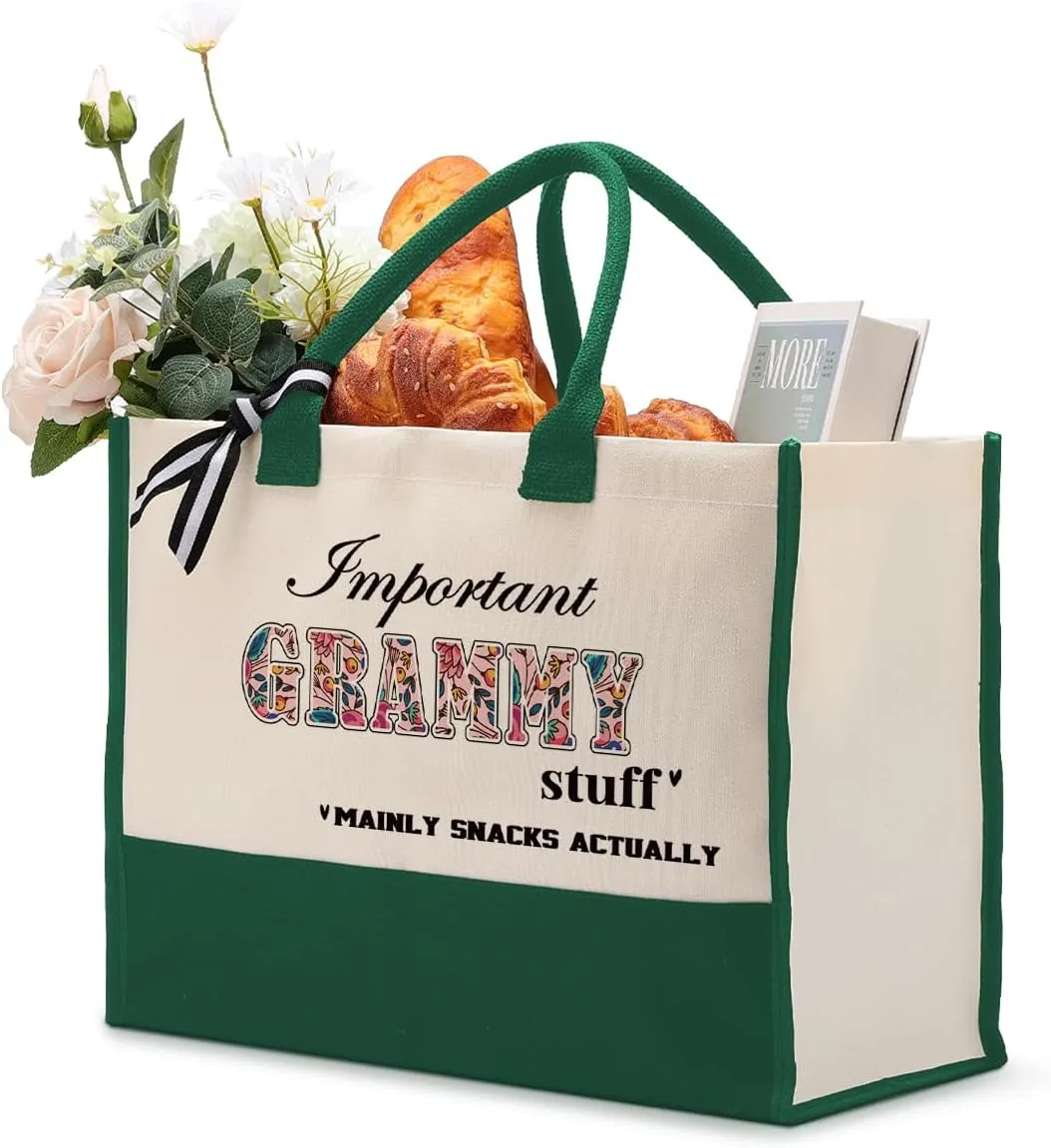 Important Grammy Stuff Bag, Canvas Tote Bag for Gifting, Grammy Gift Utility Tote, Shoulder Beach Bag, Women Cotton Canvas Handbags, Grammy Birthday Gift, Mother's Day for Her Mom Grammy Grandma B1