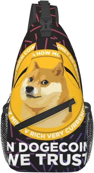 In Dogecoin We Trust Crossbody For Men Women Sling Chest Bag Shoulder Bag Lightweight One Strap Backpack Multipurpose Travel Hiking Daypack