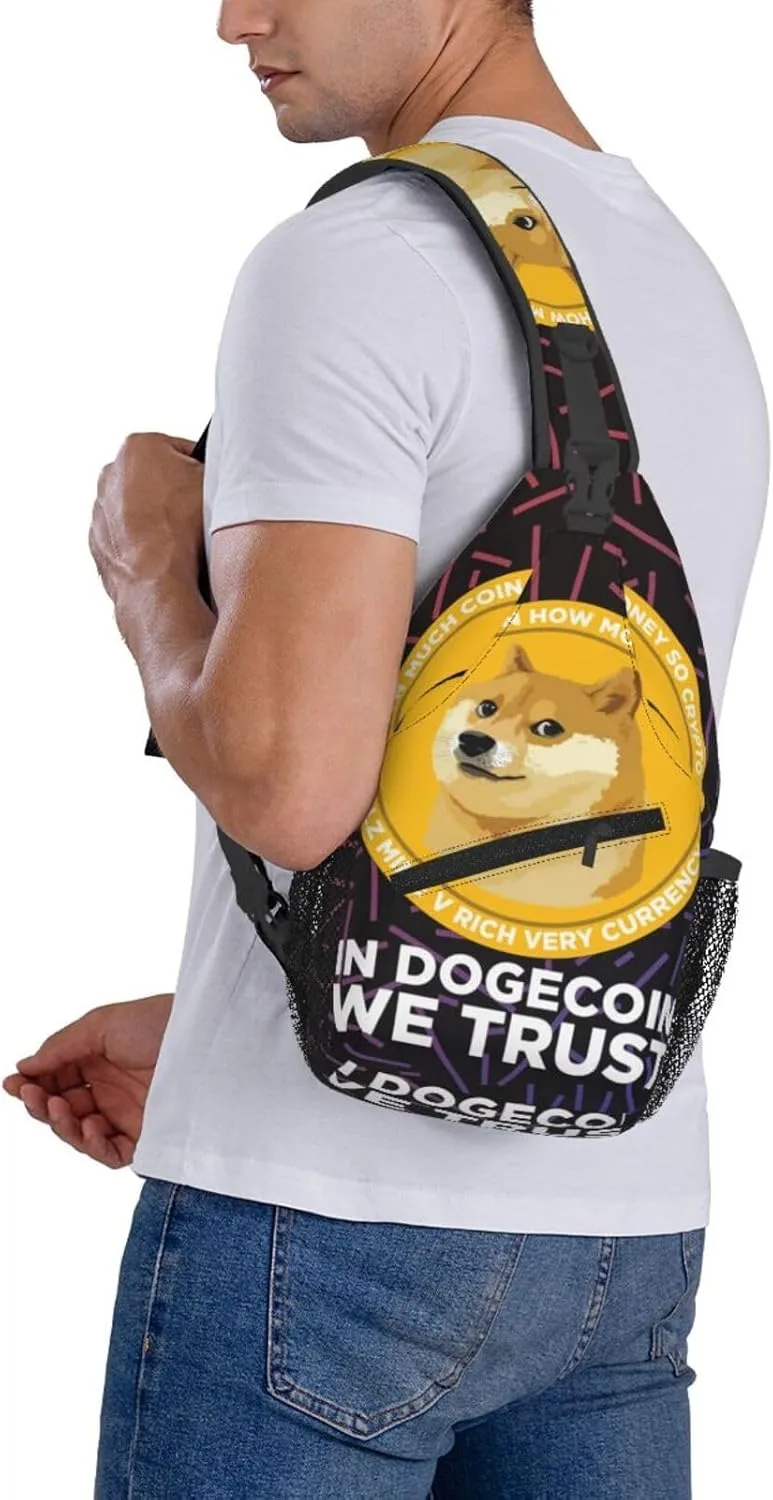 In Dogecoin We Trust Crossbody For Men Women Sling Chest Bag Shoulder Bag Lightweight One Strap Backpack Multipurpose Travel Hiking Daypack