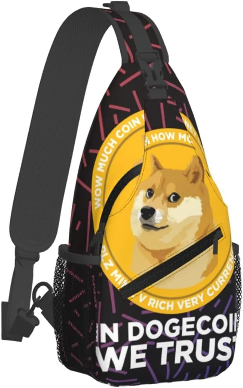 In Dogecoin We Trust Crossbody For Men Women Sling Chest Bag Shoulder Bag Lightweight One Strap Backpack Multipurpose Travel Hiking Daypack