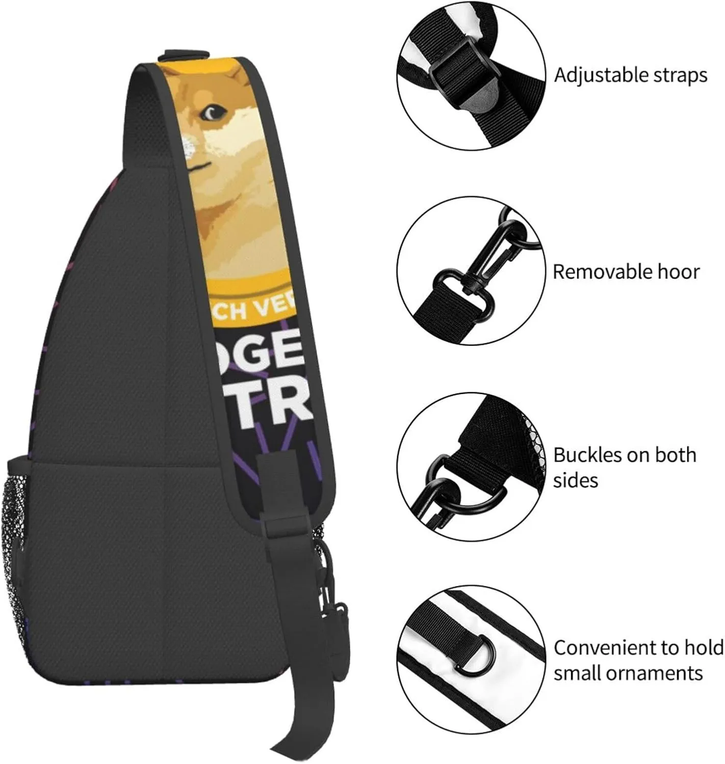 In Dogecoin We Trust Crossbody For Men Women Sling Chest Bag Shoulder Bag Lightweight One Strap Backpack Multipurpose Travel Hiking Daypack