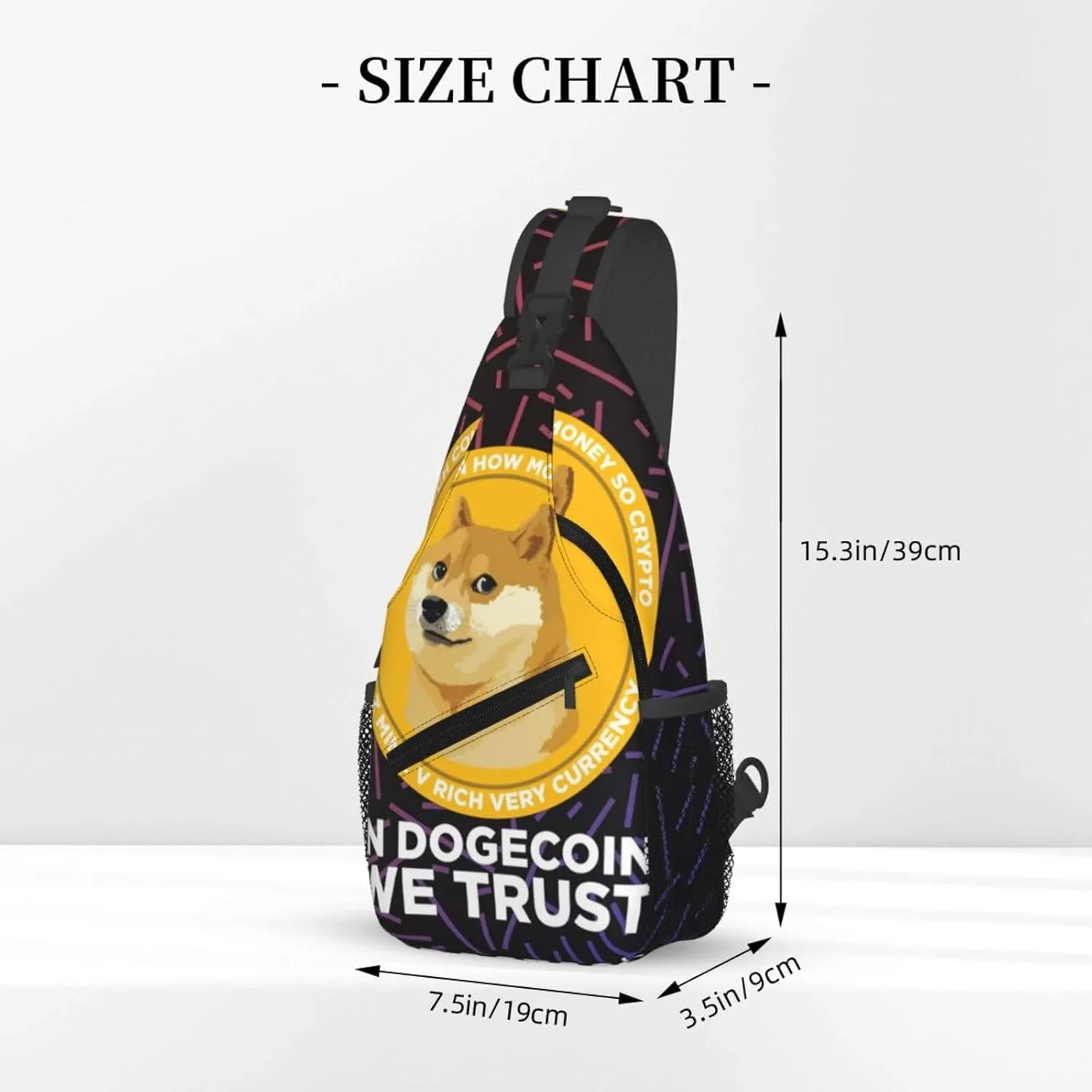 In Dogecoin We Trust Crossbody For Men Women Sling Chest Bag Shoulder Bag Lightweight One Strap Backpack Multipurpose Travel Hiking Daypack