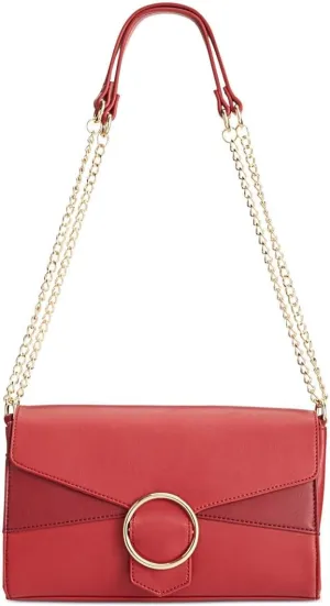 INC Womens Gwenn Faux Leather Colorblock Shoulder Handbag Red Small