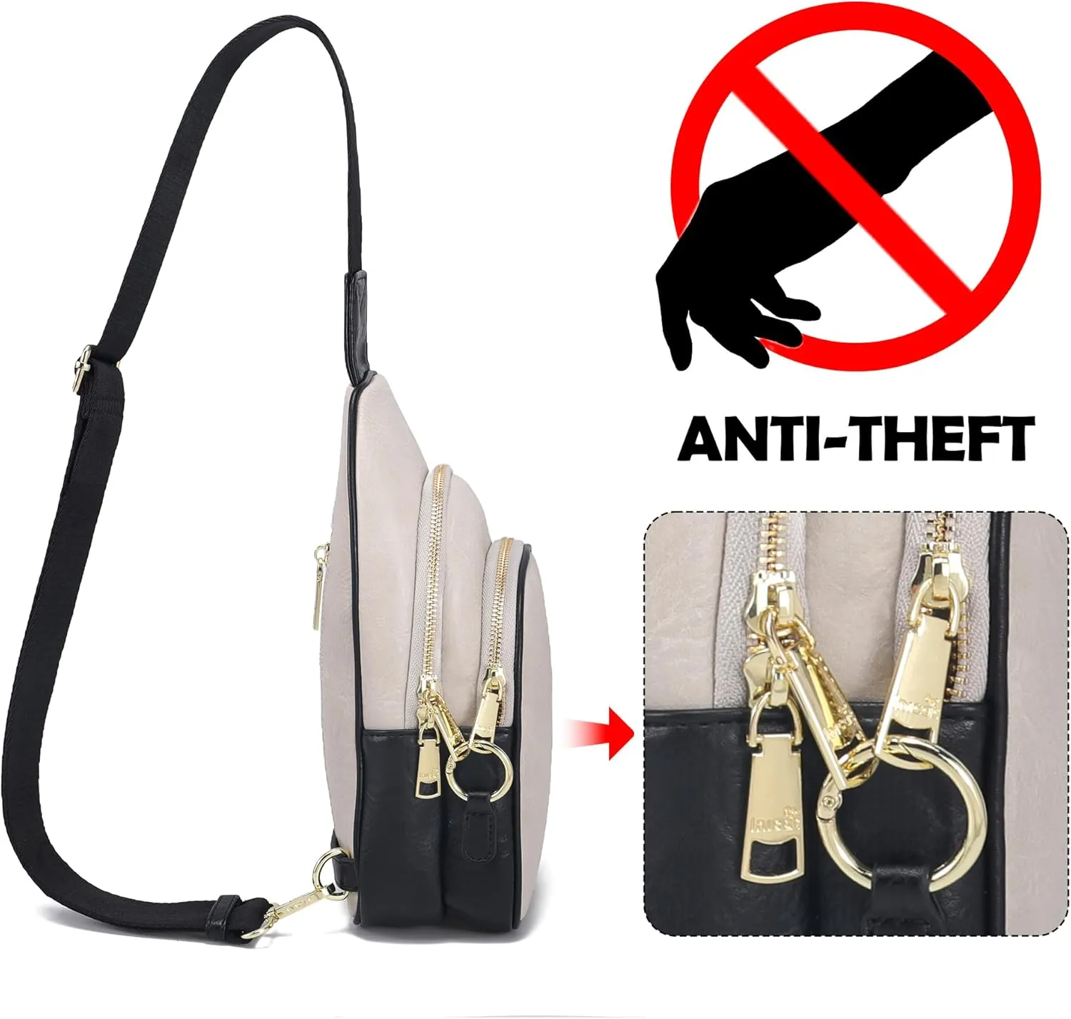 INICAT Crossbody Sling Bags Fanny Packs Leather Purses Chest Bag for Women