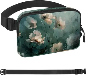 Ink Misty Pink Flowers Unisex Style Fanny Pack: Fashion Waist Packs, Crossbody Bags Sport Slim Fashionable for Jogging Hiking Hiker Woman Man, 1.5x9.0x5.9in/4x23x15cm