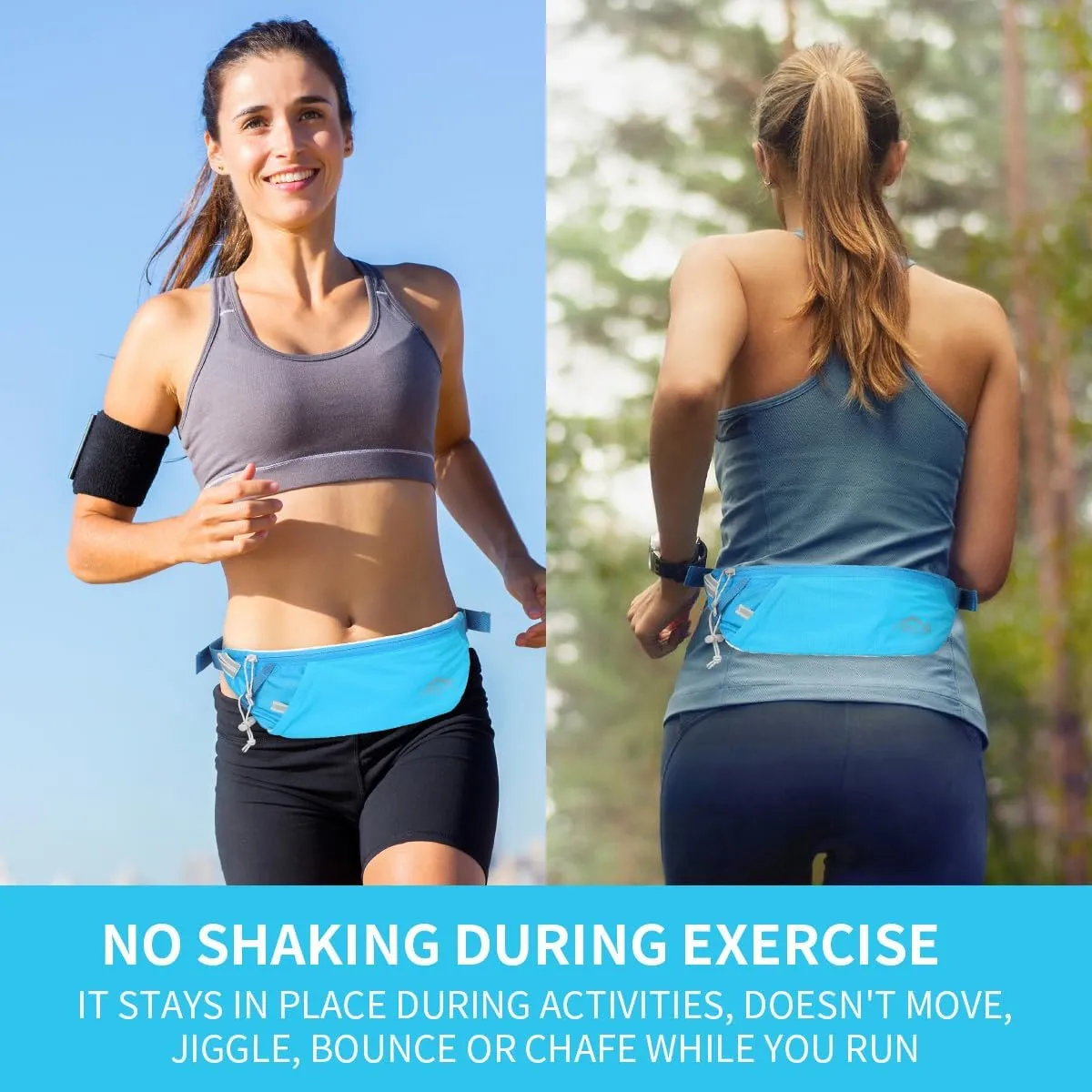 INOXTO Slim Running Belt Fanny Pack for Women and Men Sports Waist Bag Pack with 300ml Water Bottle for Running Walking Cycling Hiking Reflective Running Pouch Belt for All Phones (Blue)