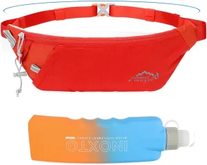INOXTO Slim Running Belt Fanny Pack for Women and Men Sports Waist Bag Pack with 300ml Water Bottle for Running Walking Cycling Hiking Reflective Running Pouch Belt for All Phones (Orange)