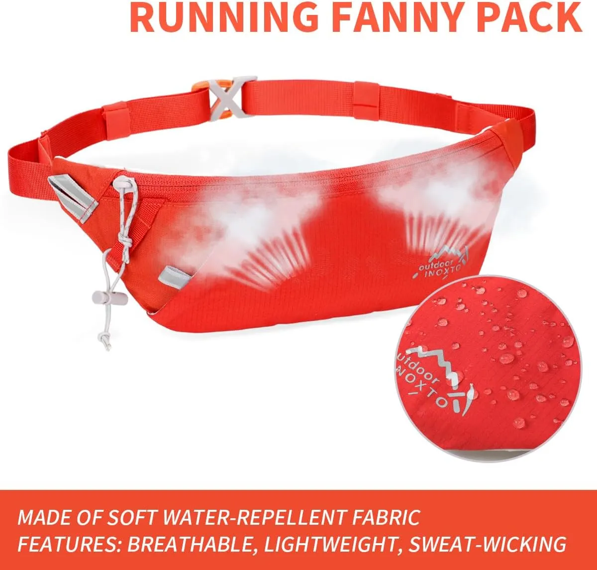 INOXTO Slim Running Belt Fanny Pack for Women and Men Sports Waist Bag Pack with 300ml Water Bottle for Running Walking Cycling Hiking Reflective Running Pouch Belt for All Phones (Orange)