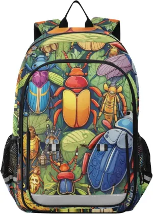 Insect Beetles Cartoon Backpack Lightweight Bookbag Travel Backpack College School Laptop Bag with Reflective Stripes
