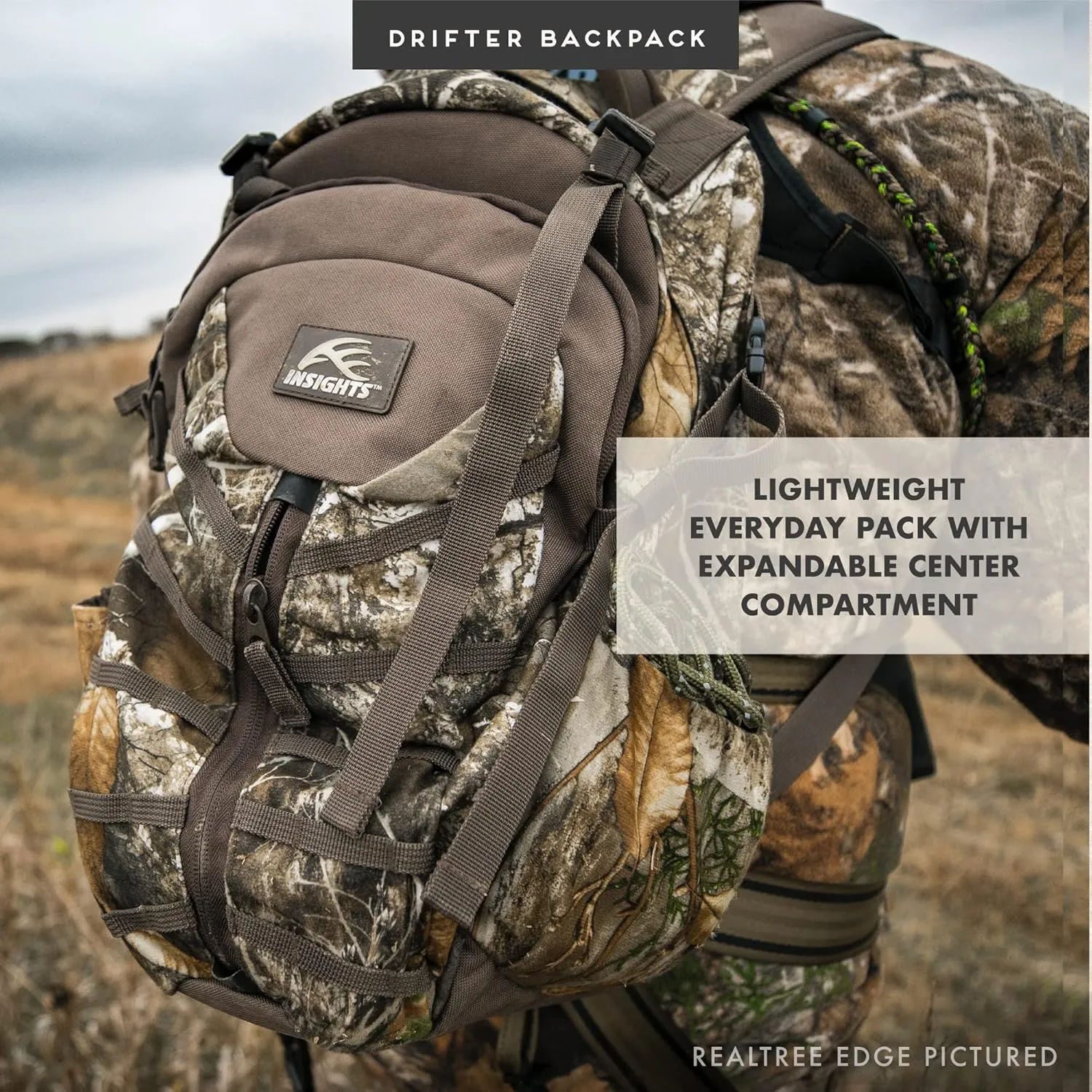 Insights Hunting by frogg toggs - The Drifter Backpack, Lightweight Camouflaged Day Pack holds Decoy, two H20 Bottles, Solid Element