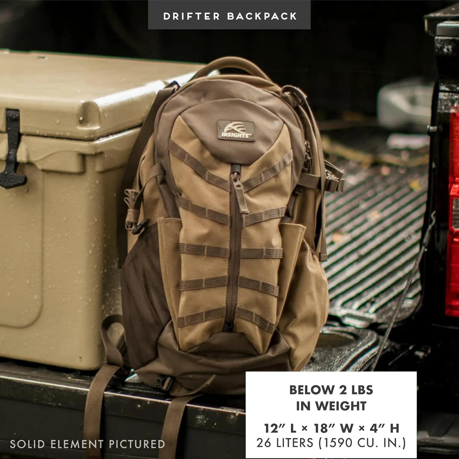 Insights Hunting by frogg toggs - The Drifter Backpack, Lightweight Camouflaged Day Pack holds Decoy, two H20 Bottles, Solid Element