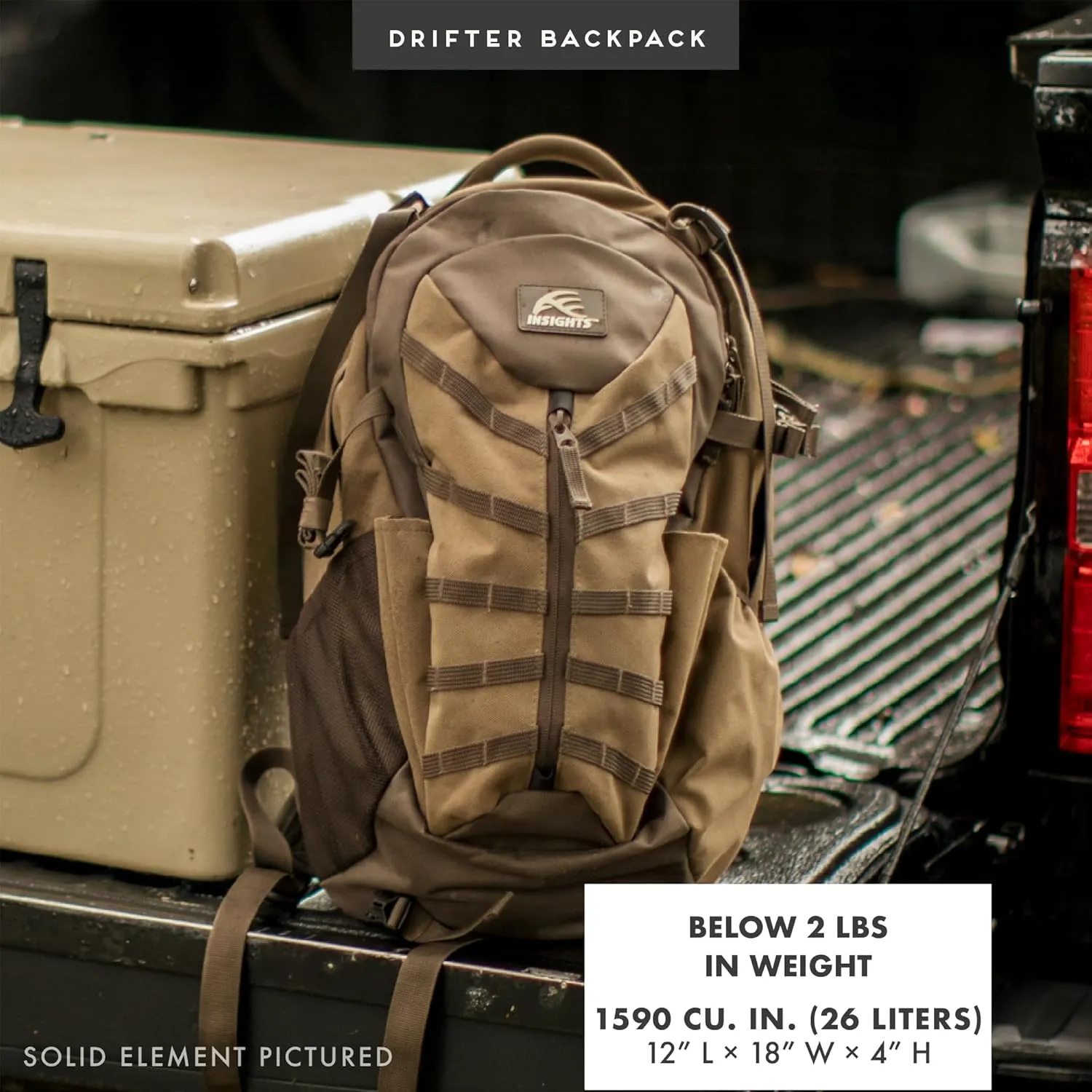 Insights Hunting by frogg toggs– The Drifter Backpack, Lightweight Camouflaged Day Pack holds Decoy, two H20 Bottles, Solid Elements Gray, One Size