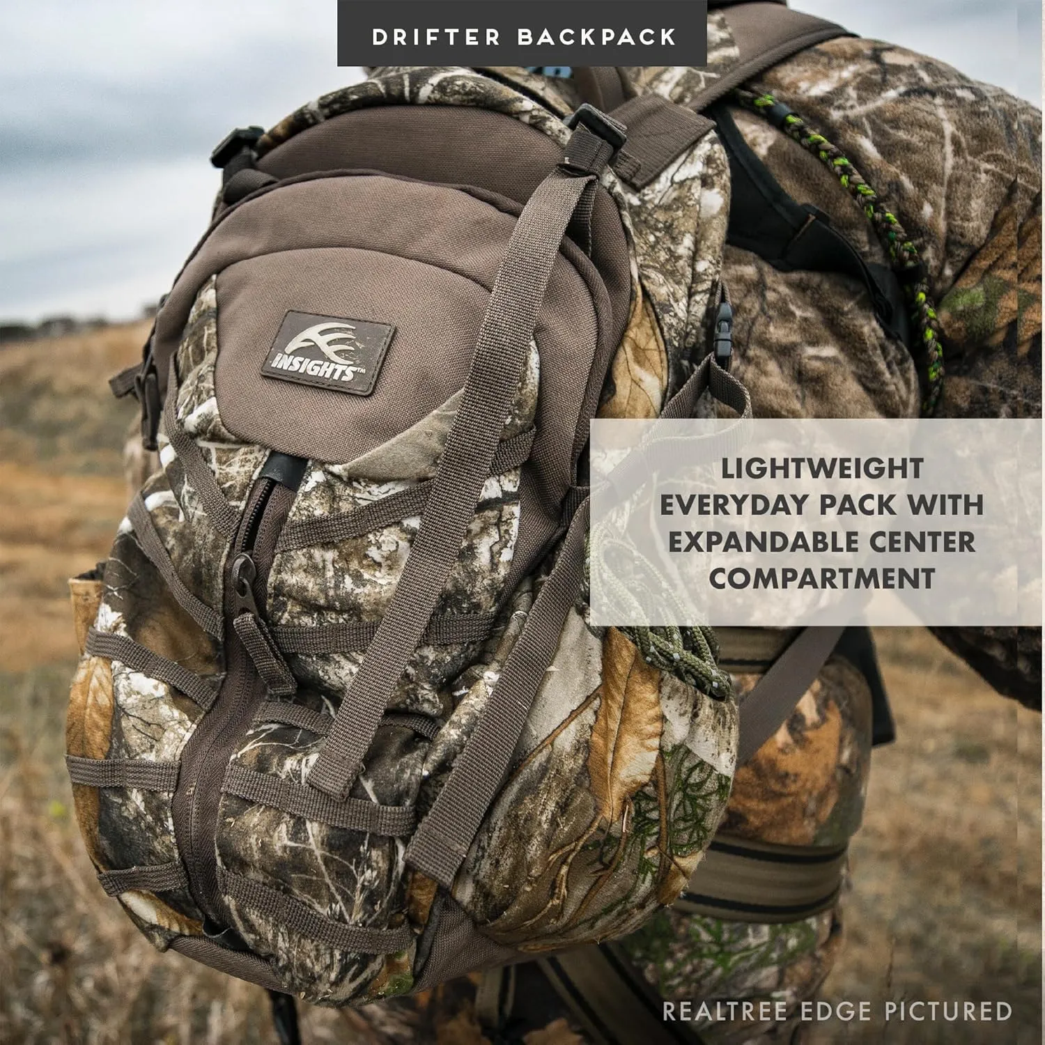 Insights Hunting by frogg toggs– The Drifter Backpack, Lightweight Camouflaged Day Pack holds Decoy, two H20 Bottles, Solid Elements Gray, One Size