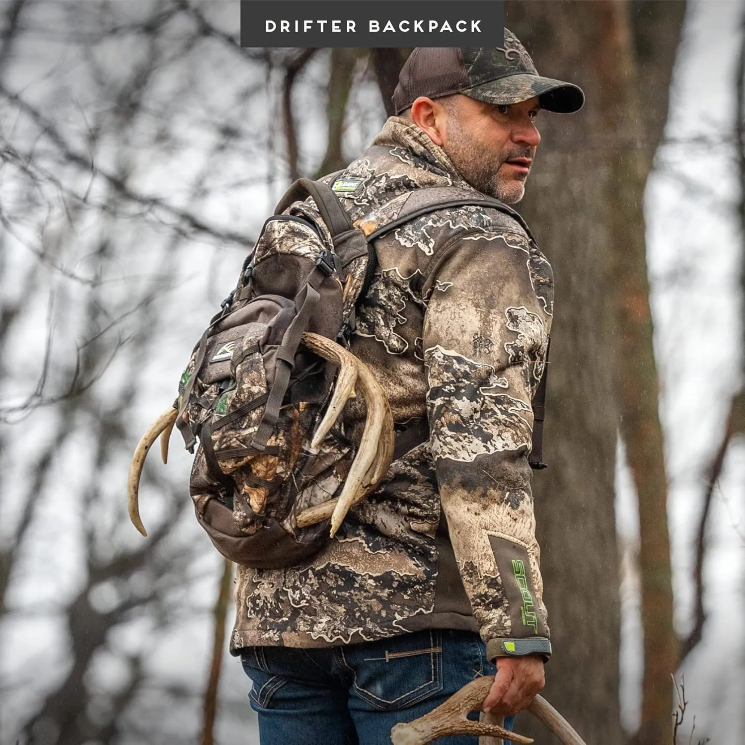 Insights Hunting by frogg toggs – The Drifter Backpack, Small, Lightweight Camouflaged Day Pack with Expandable Front Pocket for Decoy, Two Side Water Bottle Pockets, Realtree Edge