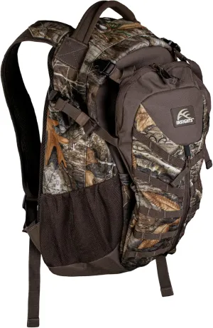Insights Hunting by frogg toggs – The Drifter Backpack, Small, Lightweight Camouflaged Day Pack with Expandable Front Pocket for Decoy, Two Side Water Bottle Pockets, Realtree Edge