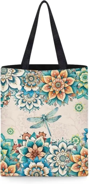 INSTANTARTS Cute Cartoon Chicken Cat Heavy Duty Gusseted Canvas Shoulder Handbag Reusable Linen Tote