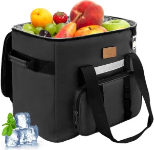 Insulated Lunch Bag 15x14x12 Inch Multi-Pocket Oxford Cloth Insulated Bag with Zipper & Bottle Opener Portable Cooler Tote for Camping, Picnic, BBQ, Lunch