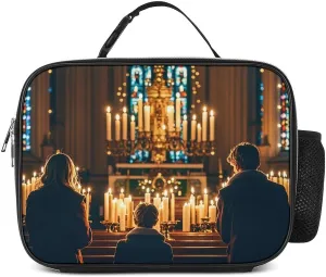 Insulated Lunch Bag for Women Men Reusable Lunch Box The Flickering Candlelight in The Church Leakproof Lunch Cooler Bag for Office Work