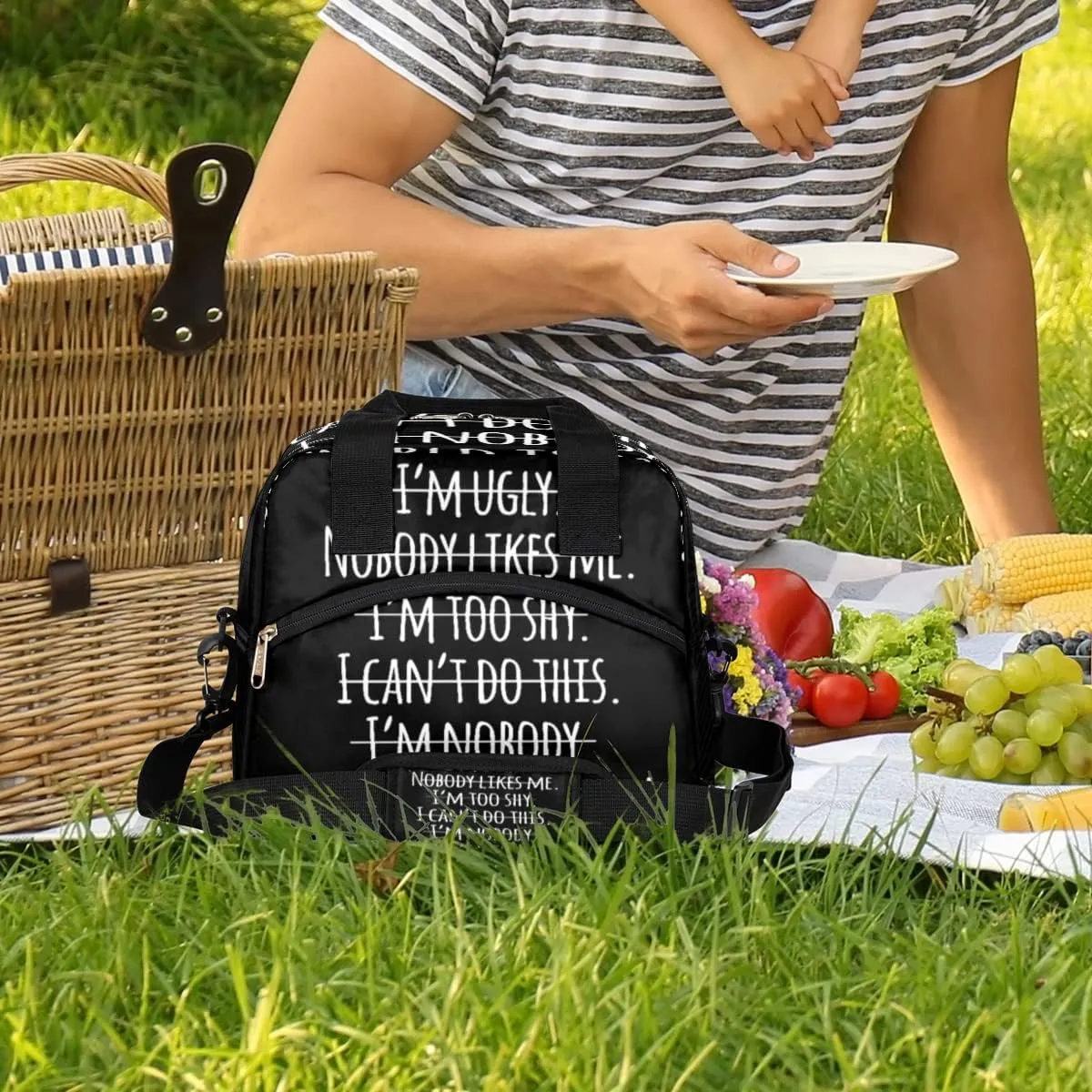 Insulated Lunch Bag Women Men Motivational Quotation Large Reusable Lunch Box Leakproof Lunch Tote Bag Cooler Bag with Adjustable Shoulder Strap Travel Picnic Work Beach