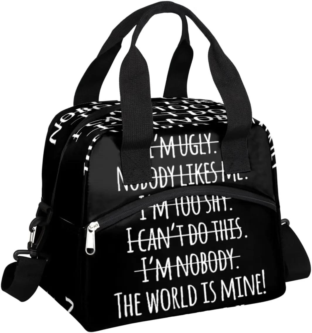 Insulated Lunch Bag Women Men Motivational Quotation Large Reusable Lunch Box Leakproof Lunch Tote Bag Cooler Bag with Adjustable Shoulder Strap Travel Picnic Work Beach