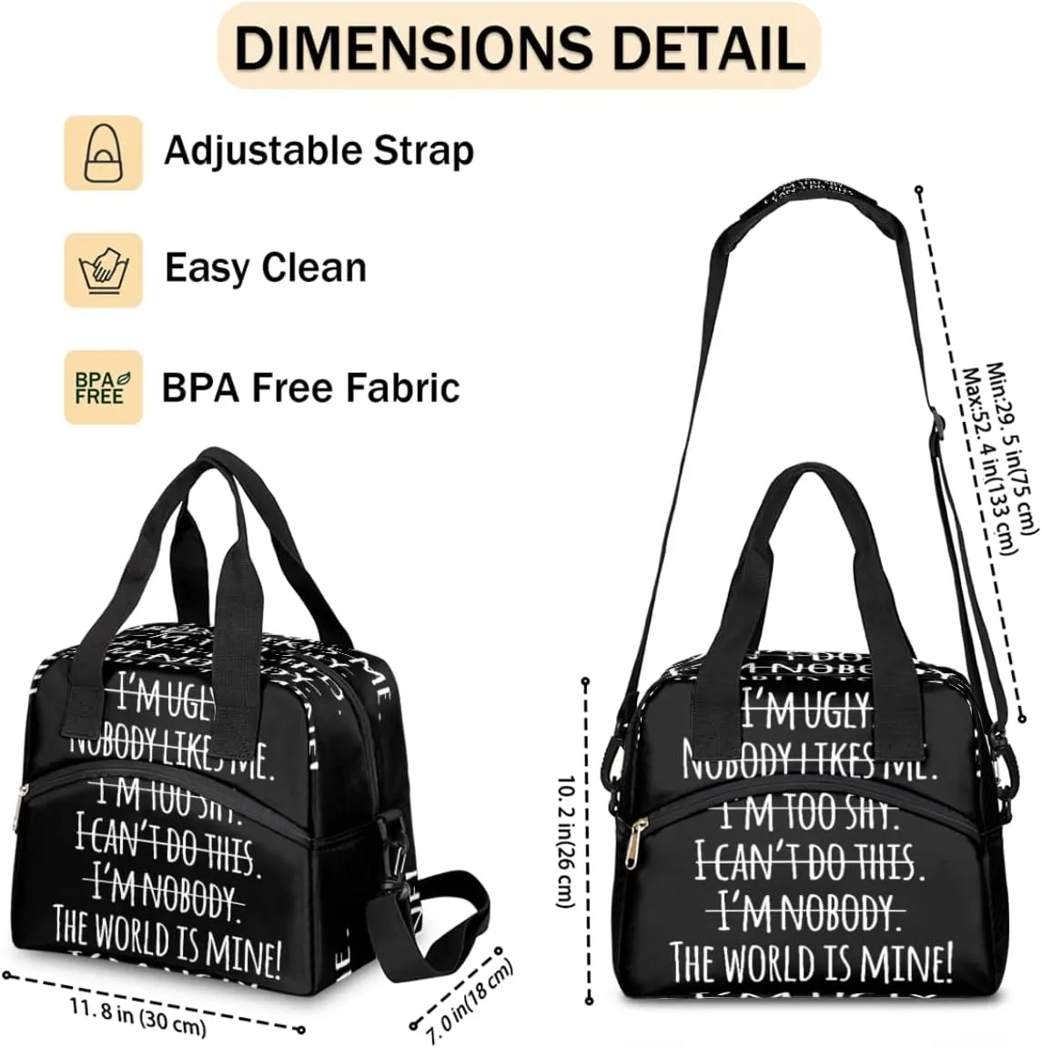 Insulated Lunch Bag Women Men Motivational Quotation Large Reusable Lunch Box Leakproof Lunch Tote Bag Cooler Bag with Adjustable Shoulder Strap Travel Picnic Work Beach