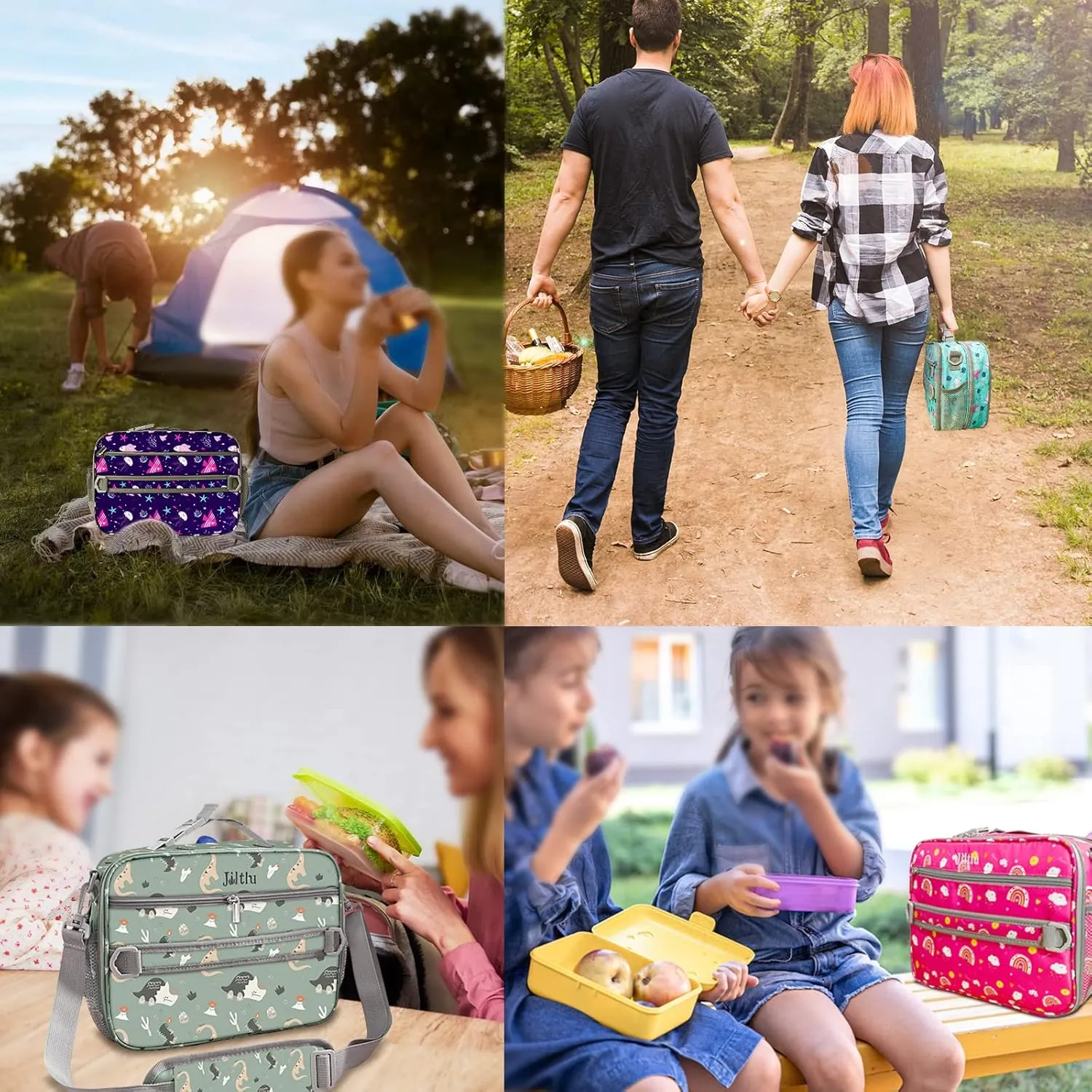 Insulated Lunch Bags for Kids Expandable Lunch Box Reusable Lunch Tote Bag Leakproof Portable with Removable Shoulder Strap for School Office Camping Picnic-Rose Red-Rainbow