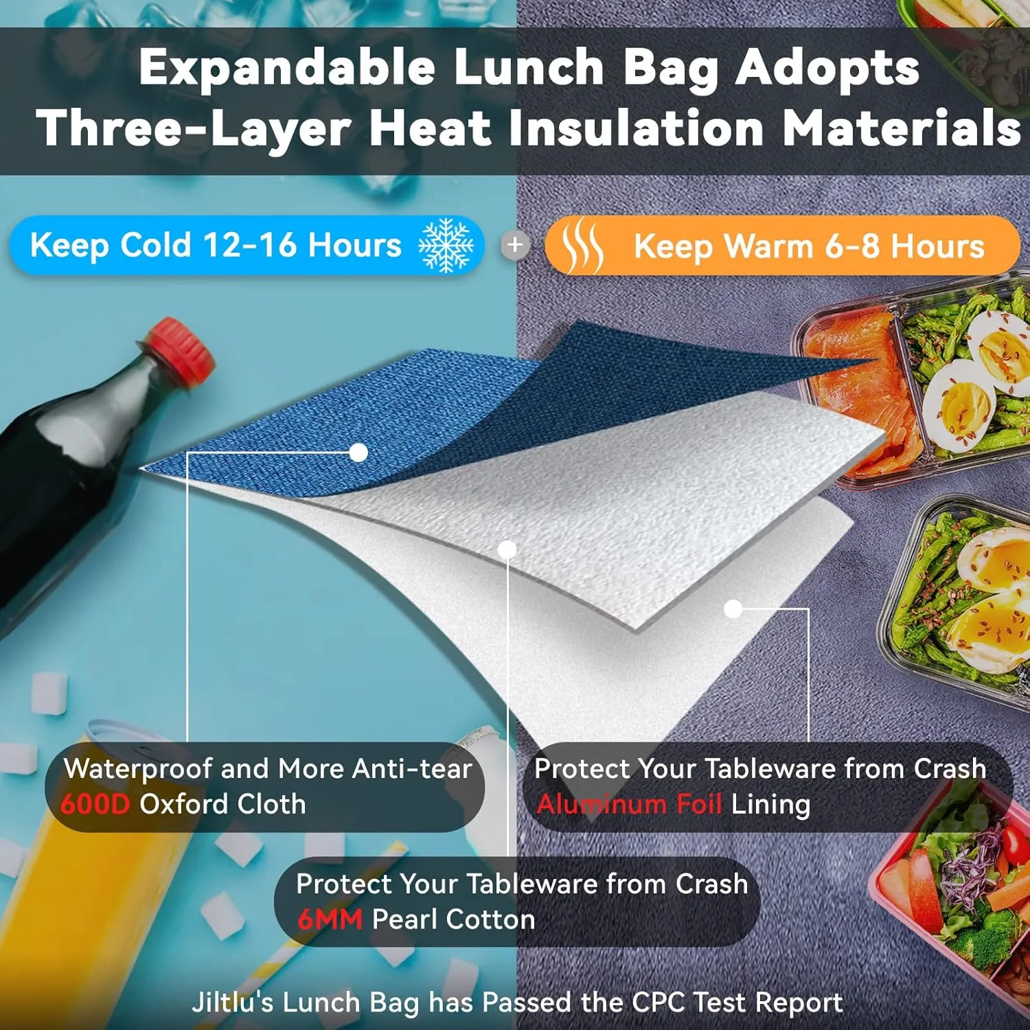 Insulated Lunch Bags for Kids Expandable Lunch Box Reusable Lunch Tote Bag Leakproof Portable with Removable Shoulder Strap for School Office Camping Picnic-Rose Red-Rainbow