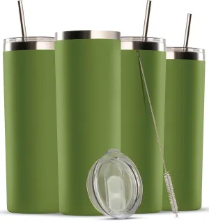Insulated Skinny Stainless Steel Tumbler Set - 4-Pack 20oz Tumbler with Straw - Travel Coffee Mug With PBA Free Lids - Slim Vacuum Insulated Keep Hot and Cold - Great for Home, Office.
