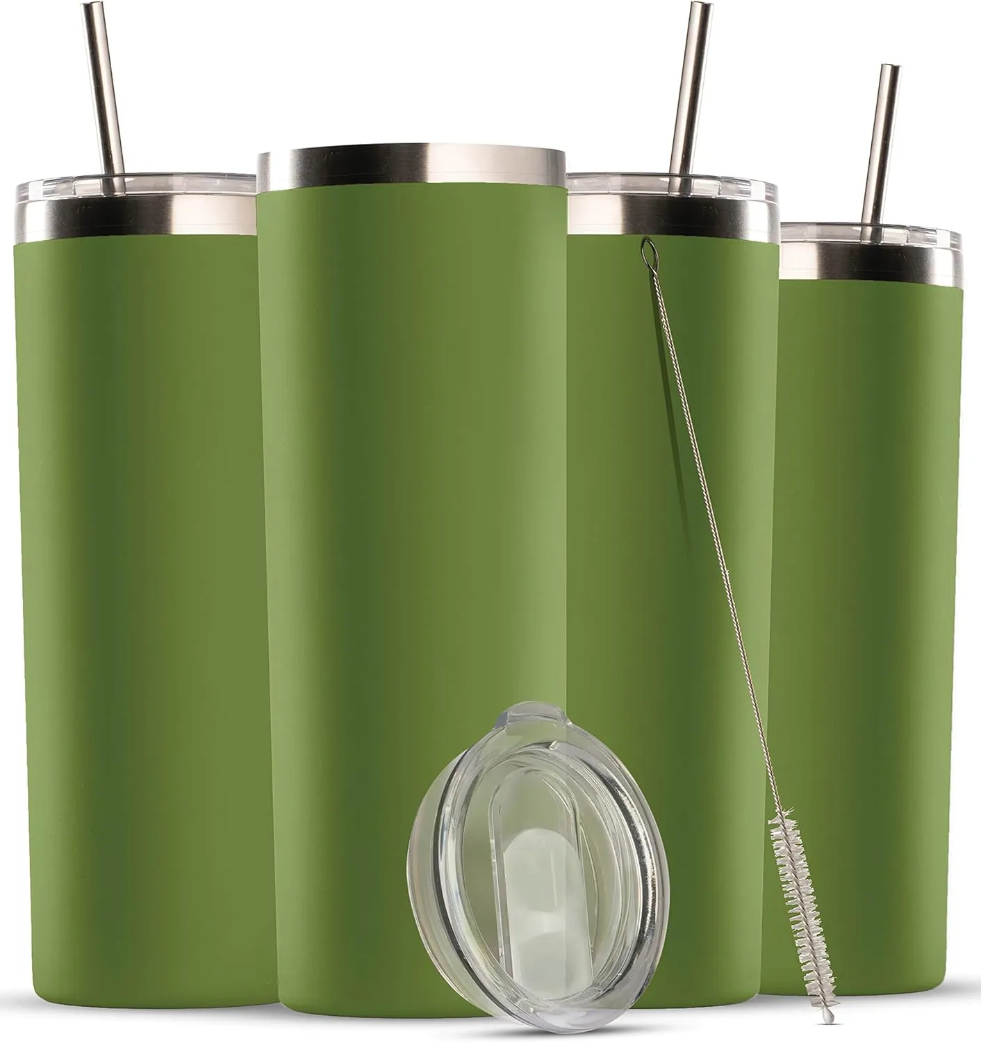 Insulated Skinny Stainless Steel Tumbler Set - 4-Pack 20oz Tumbler with Straw - Travel Coffee Mug With PBA Free Lids - Slim Vacuum Insulated Keep Hot and Cold - Great for Home, Office.