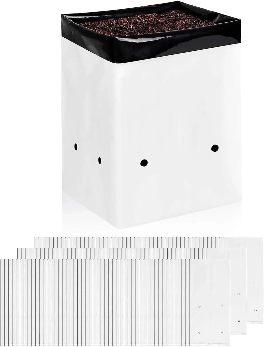 iPower 150-Pack 3 Gallon Grow Bags Black and White Panda Film Containers for Plants, Seedling and Rooting, Square Shape
